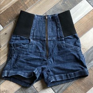 High waisted dark denim shorts